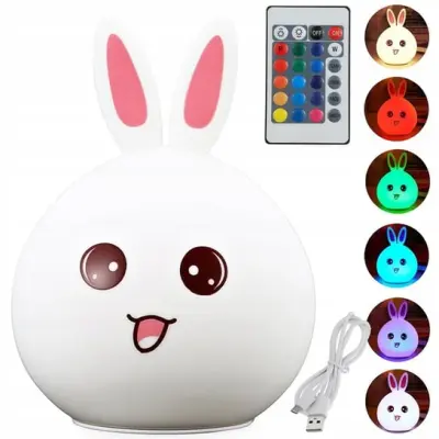 Led rgb nočna lučka zajec z daljinskim upravljalnikom, usb polnjenje