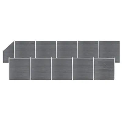 vidaXL WPC ograjni paneli 10 kvadratnih + 1 poševni 1830x186 cm sivi