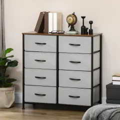 HOMCOM Komoda z 8 predali v industrijskem slogu, komoda za spalnico s snemljivimi predali iz blaga, les in jeklo, 80x30x81,5 cm