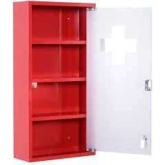 HOMCOM Medicinska omarica s štirimi nivoji in steklenimi vrati 60×30×12cm Rdeča