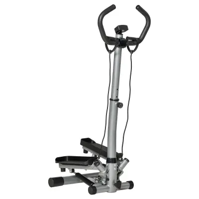 HOMCOM Stepper z nastavljivim krmilom, nedrsečimi ročaji in elastikami, Step Fitness z LCD monitorjem za dom in telovadnico, črno-srebrn