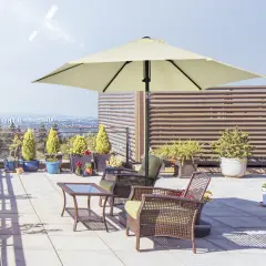 Outsunny Vrtni dežnik iz poliestra in kovine s 6 letvami in 45° nagibno streho, Ø262x243cm, bež in črna barva