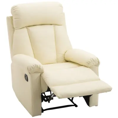 HOMCOM Ergonomski oblazinjeni naslanjač z vznožnikom iz usnja 80 x 97 x 107cm krem barve