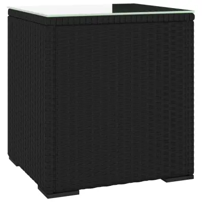 vidaXL Stranska mizica črna 40x37x40,5 cm poli ratan in kaljeno steklo