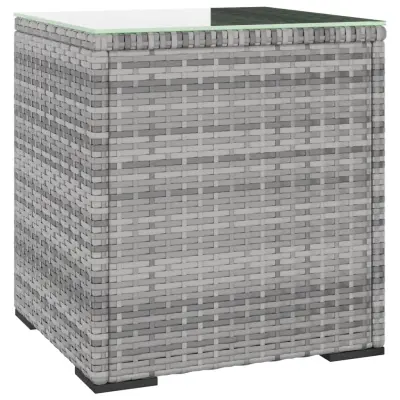 vidaXL Stranska mizica siva 40x37x40,5 cm poli ratan in kaljeno steklo