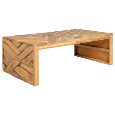 vidaXL Klubska mizica erodirana trdna tikovina 110x35x38 cm