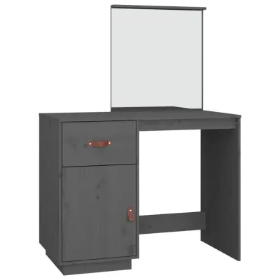vidaXL Toaletna mizica siva 95x50x134 cm trdna borovina
