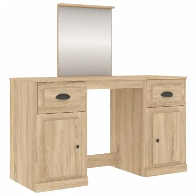 vidaXL Toaletna mizica z ogledalom sonoma hrast 130x50x132,5 cm