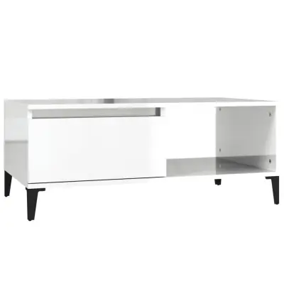 vidaXL Klubska mizica visok sijaj bela 90x50x36,5 cm inženirski les
