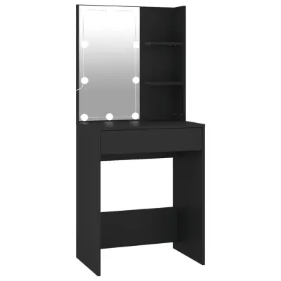 vidaXL Toaletna mizica z LED lučkami črna 60x40x140 cm