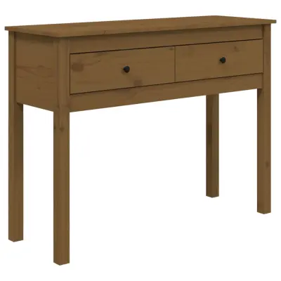vidaXL Konzolna mizica medeno rjava 100x35x75 cm trdna borovina