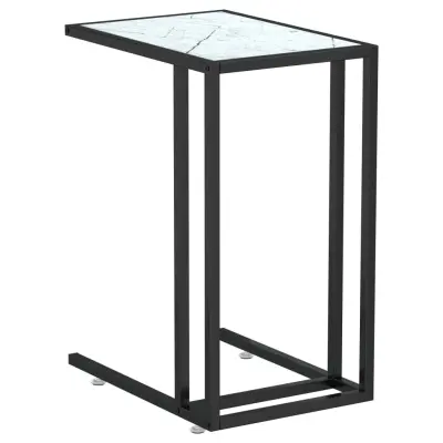 vidaXL Računalniška stranska mizica bel marmor 50x35x65 cm steklo