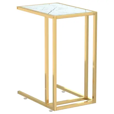 vidaXL Računalniška stranska mizica bel marmor 50x35x65 cm steklo