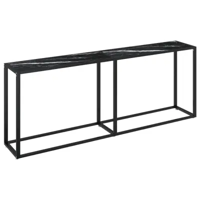 vidaXL Konzolna mizica črn marmor 200x35x75,5 cm kaljeno steklo