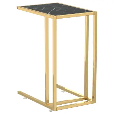 vidaXL Računalniška stranska mizica črn marmor 50x35x65 cm steklo