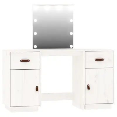 vidaXL Komplet toaletne mizice z LED lučkami bela trdna borovina