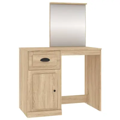 vidaXL Toaletna mizica z ogledalom sonoma hrast 90x50x132,5cm inž. les