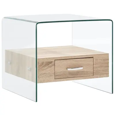 vidaXL Klubska mizica s predalom 50x50x45 cm kaljeno steklo