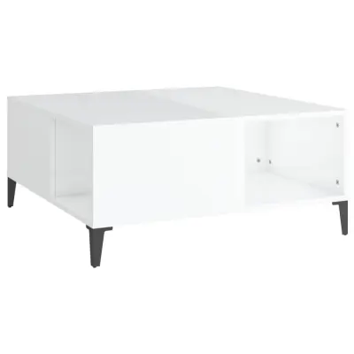 vidaXL Klubska mizica visok sijaj bela 80x80x36,5 cm inženirski les