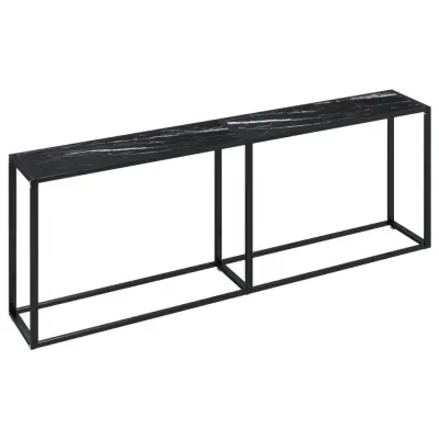 vidaXL Konzolna mizica črn marmor 220x35x75,5 cm kaljeno steklo