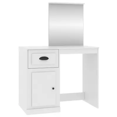 vidaXL Toaletna mizica z ogledalom bela 90x50x132,5 cm inženirski les
