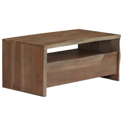 vidaXL Klubska mizica trden akacijev les živi robovi 90x50x40 cm siva