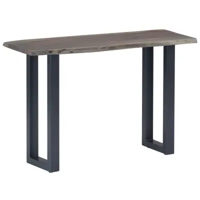 vidaXL Konzolna mizica trden akacijev les in železo 115x35x76 cm siva