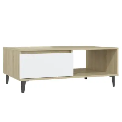 vidaXL Klubska mizica bela in sonoma hrast 90x60x35 cm iverna plošča