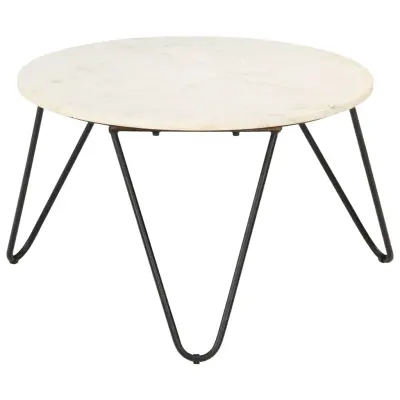 vidaXL Klubska mizica bela 65x65x42 cm pravi kamen z marmorno teksturo