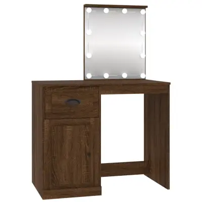 vidaXL Toaletna mizica z LED lučmi rjavi hrast 90x50x132,5 cm inž. les