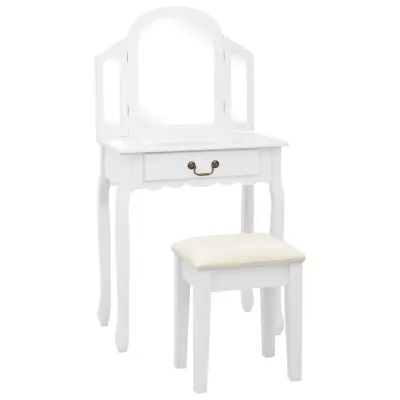vidaXL Mizica za ličenje s stolčkom bela 65x36x128cm pavlovnija in MDF