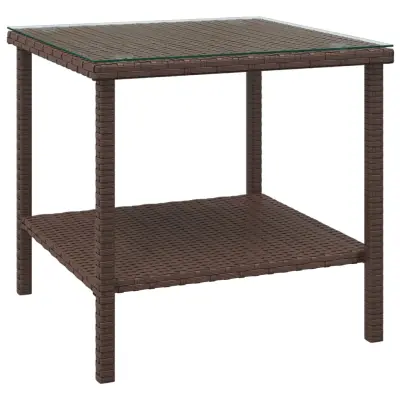 vidaXL Stranska mizica rjava 45x45x45 cm poli ratan in kaljeno steklo