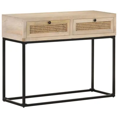 vidaXL Konzolna mizica 100x35x76 cm trden mangov les in naravni trst