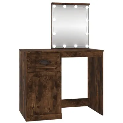 vidaXL Toaletna mizica z LED dimljen hrast 90x50x132,5 cm inžen. les