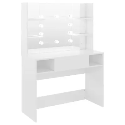 vidaXL Toaletna mizica z LED lučkami 100x40x135 cm MDF sijoče bela