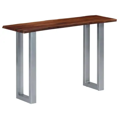 vidaXL Konzolna mizica trden akacijev les in železo 115x35x76 cm