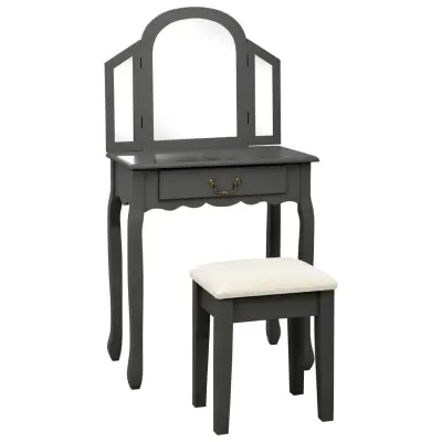 vidaXL Mizica za ličenje s stolčkom siva 65x36x128cm pavlovnija in MDF