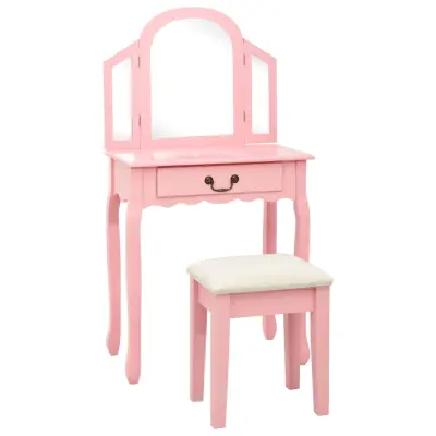 vidaXL Mizica za ličenje s stolčkom roza 65x36x128cm pavlovnija in MDF