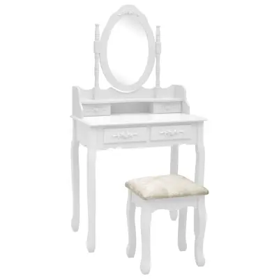 vidaXL Mizica za ličenje s stolčkom bela 75x69x140 cm les pavlovnije