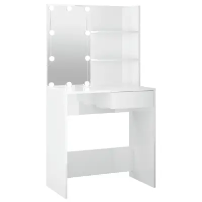 vidaXL Toaletna mizica z LED lučkami visok sijaj bela 74,5x40x141 cm