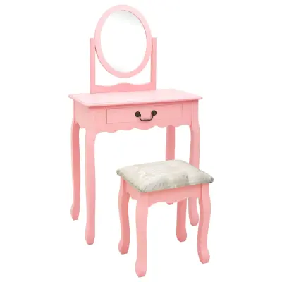 vidaXL Mizica za ličenje s stolčkom roza 65x36x128cm pavlovnija in MDF