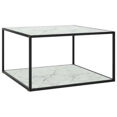 vidaXL Klubska mizica črna z belim marmornim steklom 90x90x50 cm