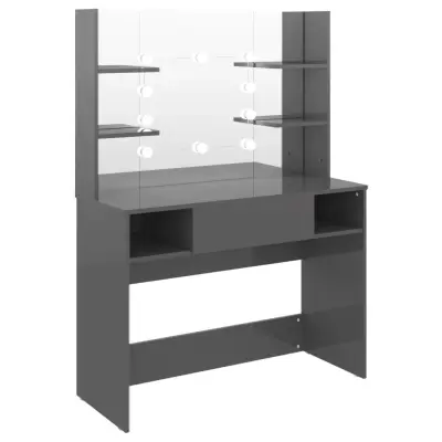 vidaXL Toaletna mizica z LED lučkami 100x40x135 cm MDF sijoče siva