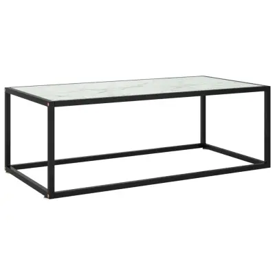 vidaXL Klubska mizica črna z belim marmornim steklom 100x50x35 cm