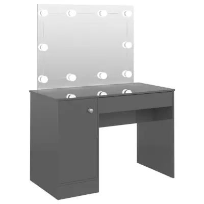vidaXL Toaletna mizica z LED lučkami 110x55x145 cm MDF sijoče siva