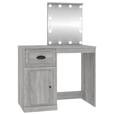 vidaXL Toaletna mizica z LED lučmi siva sonoma 90x50x132,5 cm inž. les