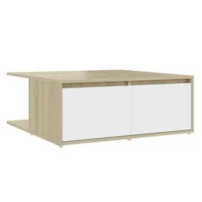 vidaXL Klubska mizica bela in sonoma hrast 80x80x31 cm iverna plošča