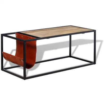 vidaXL Klubska mizica z držalom za revije iz pravega usnja 110x50x45cm