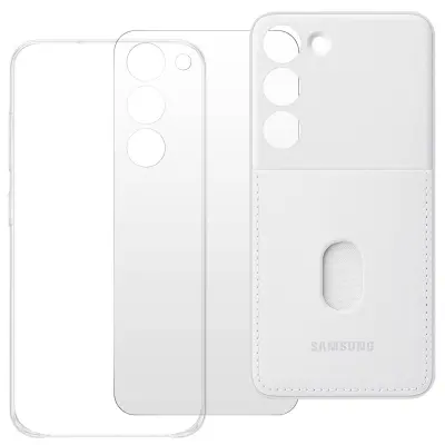 Uradni ovitek za Samsung Galaxy S23, ojacana zašcita z izmenljivim zadnjim držalom za kartice - bel