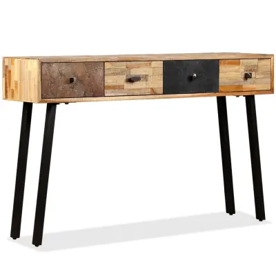 vidaXL Konzolna mizica iz masivne predelane tikovine 120x30x76 cm
